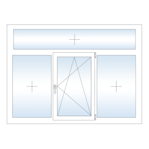 Трехстворчатое пластиковое окно Rehau с центральной поворотно откидной створкой и глухой фрамугой