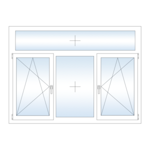Трехстворчатое пластиковое окно Rehau с боковыми поворотно откидными створками и глухой фрамугой