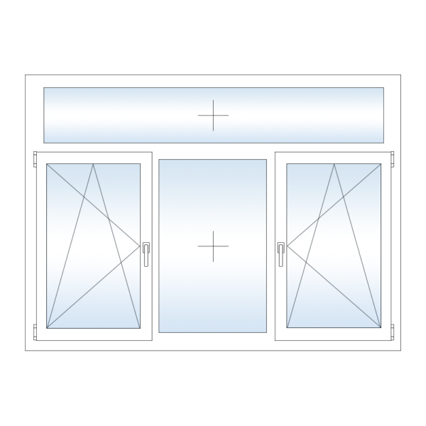 Трехстворчатое пластиковое окно Rehau с боковыми поворотно откидными створками и глухой фрамугой