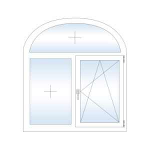 Двухстворчатое, арочное поворотно откидное пластиковое окно Rehau с глухой фрамугой