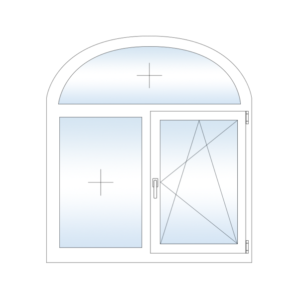 Двухстворчатое, арочное поворотно откидное пластиковое окно Rehau с глухой фрамугой