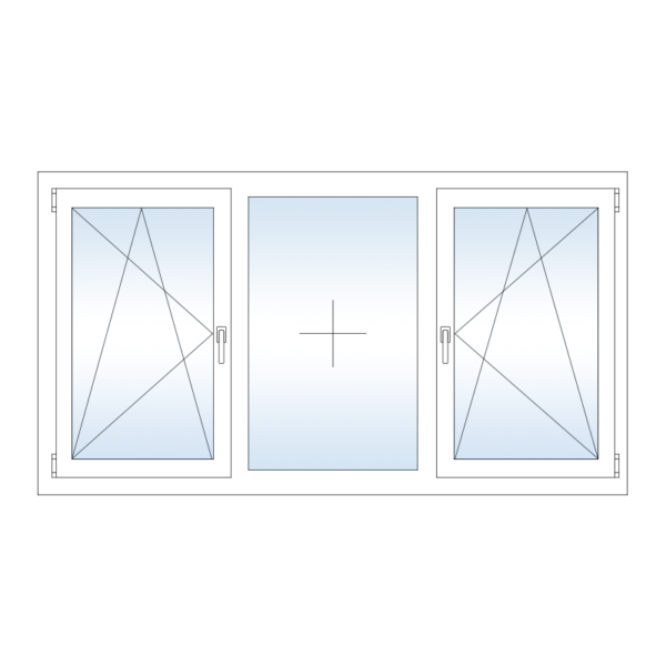 Трехстворчатое пластиковое окно Rehau с боковыми поворотно откидными створками
