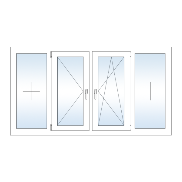 Четырехстворчатое пластиковое окно Rehau с двумя глухими боковыми створками