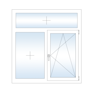 Двухстворчатое пластиковое окно Rehau с глухой фрамугой и одной открывающейся створкой